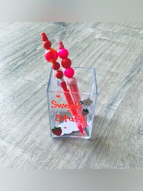 NEW📚 Homemade Crafted Acrylic Pen Holder w/ Beaded Pen & Pencil OS
